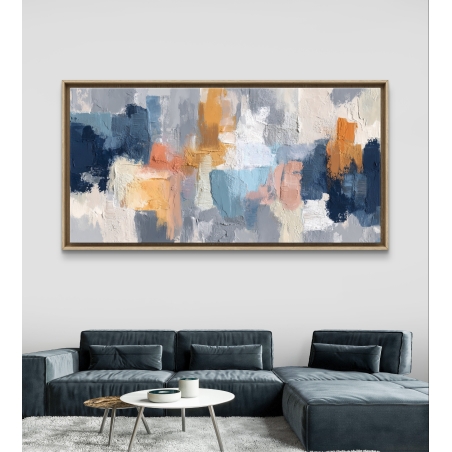 תמונת קנבס אבסטרקטית בגווני כחול, כתום ואפור בעיצוב מודרני מבית תכשיט לבית