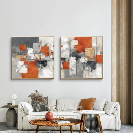 תמונות קיר מודרניות בגווני חלודה, אפור ולבן מבית תכשיט לבית