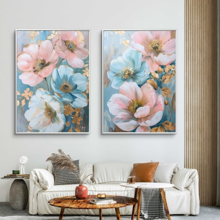 זוג תמונות קנבס לפינת אוכל בסגנון פרחוני 