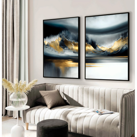 זוג תמונות על קנבס אבסטרקט לסלון למשרד או לחדר השינה דגם 769007
