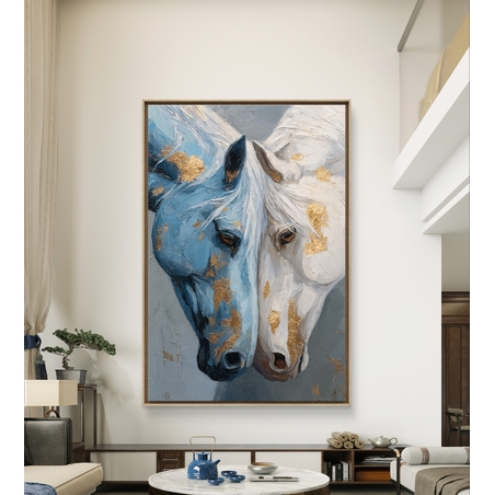 תמונת קנבס מרשימה עם זוג סוסים צמודים