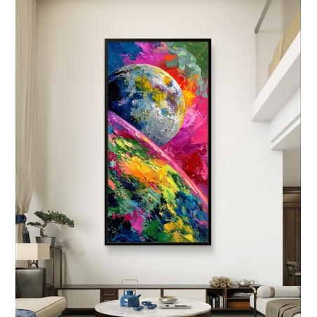 תמונת אמנות אנרגטית לקיר גבוה בסגנון קוסמי מודרני.