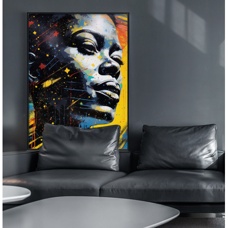 תמונת קנבס אפריקאית על רקע צהוב עם נגיעות צבעוניות דגם - L520130