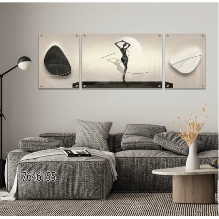 תמונה מעוצבת יוקרתית לפינת אוכל או לסלון בתלת מימד מחולקת ל3 חלקים לסלון או למשרד מודפסת על זכוכית דגם 7646155