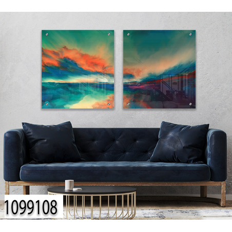 זוג תמונות אבסרקט בהדפסה ישירה על זכוכית דגם 1099108