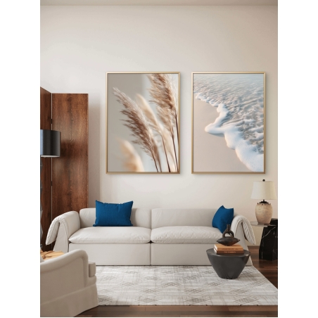 זוג תמונות קנבס של גלים רכים וקני סוף בגווני חול ולבן מקולקציית NEXTGEN BY BAR מבית תכשיט לבית