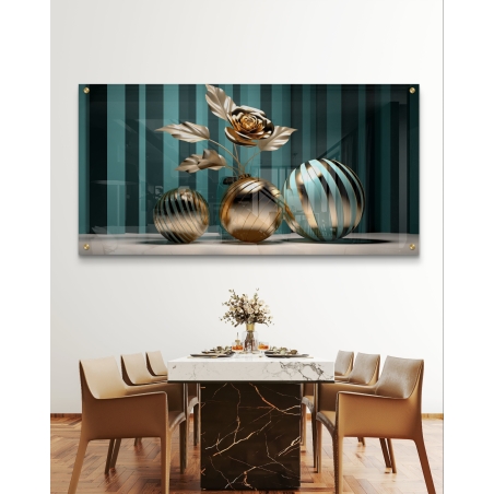 תמונת זכוכית לפינת אוכל בסגנון גאומטרי תלת מימד 