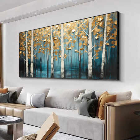 תמונת קנבס עצים טורקיז וזהב לסלון דגם 2807220