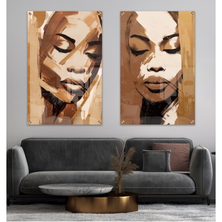 זוג תמונות נשים אפריקאיות ציור גוונים של חום דגם 3006211