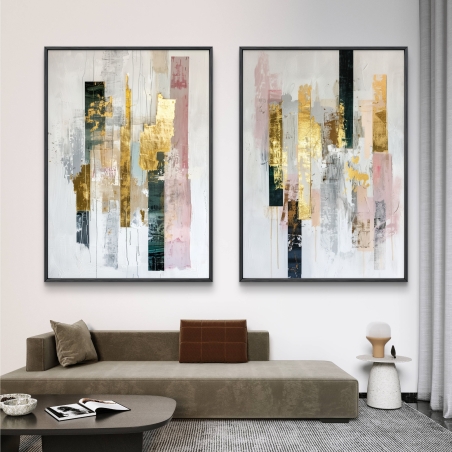 זוג תמונות קנבס לסלון בסגנון אבסטרקט 
