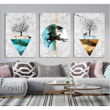 שלישיית תמונות לפינת אוכל או לסלון מודפסות על זכוכית דגם G3069231