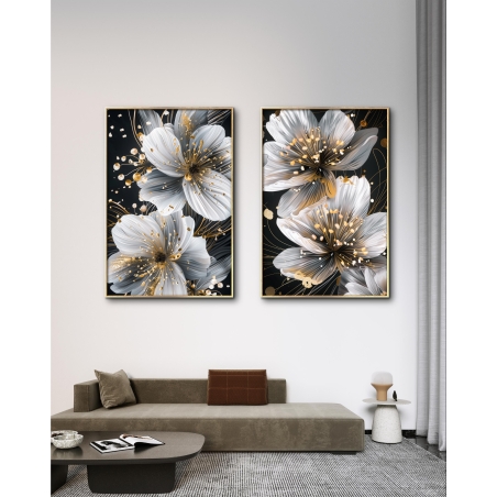 זוג תמונות קנבס לסלון בסגנון פרחוני 