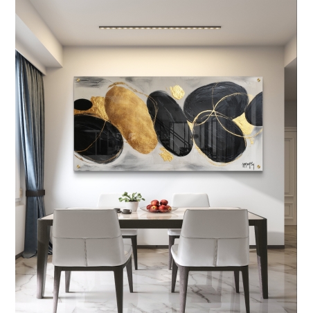 תמונת זכוכית לרוחב אבסטרקטית בגווני שחור וזהב – זהב בשחור