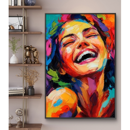 תמונת קיר מודרנית עם דיוקן נשי שמח וצבעוני