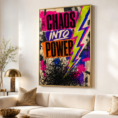 תמונת קנבס השראה CHAOS INTO POWER בגרפיטי ניאון | דגם MT394