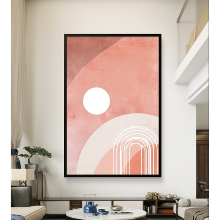 שמש פודרה – תמונת קנבס אבסטרקט גיאומטרית בגווני ורוד ושמנת | CR6542
