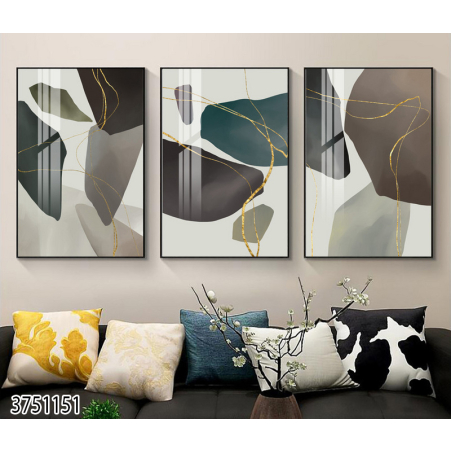 שלשה על קנבס בסגנון מופשט מתוח וממוסגר לחדר השינה או לסלון דגם 3751151