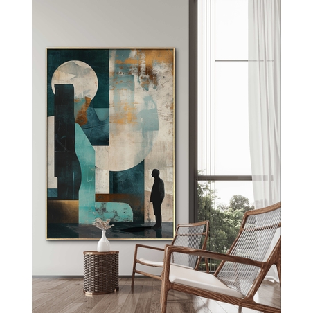 תמונת קנבס למשרד או לסלון מהממת גאומטרית גוונים טורקיז וכחול דגם - K50005