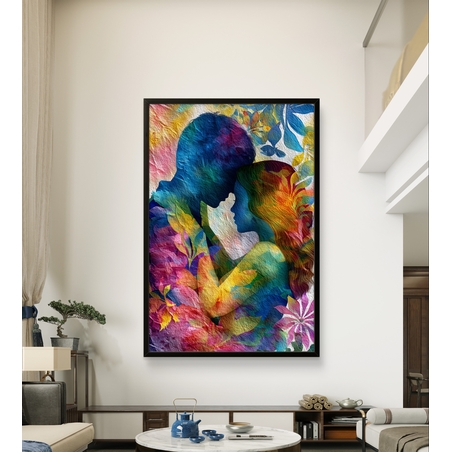 תמונת קנבס אומנותית צבעונית עם דמויות אוהבים