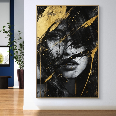 תמונת קנבס לסלון/חדר שינה שחור/זהב 