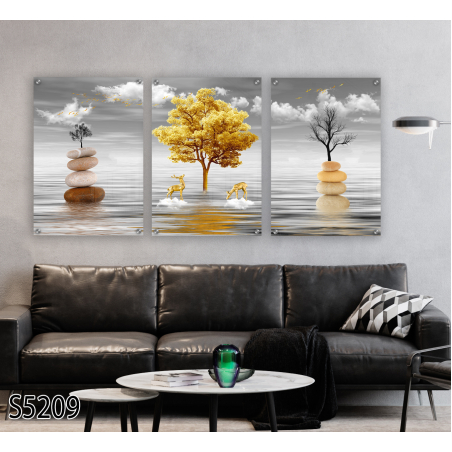 שלישיית תמונות לסלון מודפסות על זכוכית דגם S5209