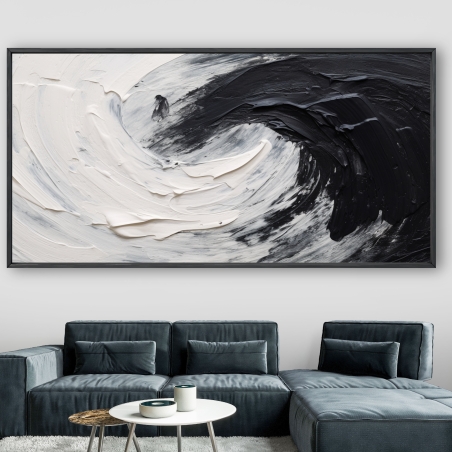 תמונת קנבס ממוסגרת אבסטרקט שחור לבן דגם 1711231