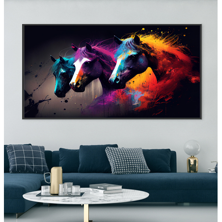 תמונת קנבס גרפיטי סוסים מעוצבת ממוסגרת לחדר שינה או לסלון דגם 89711313