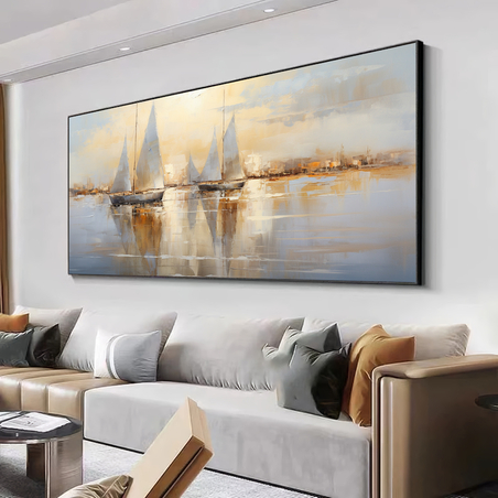 תמונת קנבס מקורית סירות בזהב לסלון או למשרד דגם 2807213