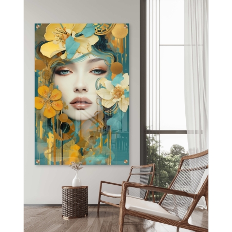 תמונת זכוכית מיוחדת פנים פרחוניות דגם 2111234