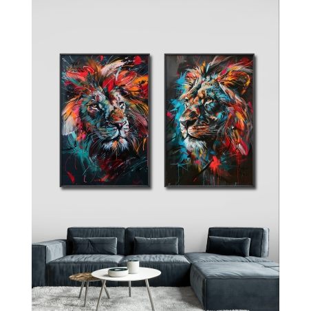 זוג תמונות קנבס צבעוניות לסלון בסגנון בעלי חיים 