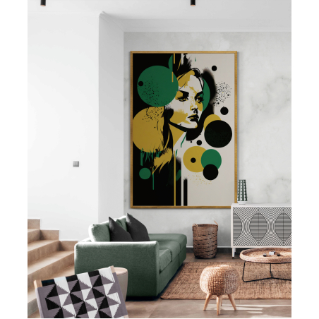 תמונה לסלון או למשרד אבסטרקט מינימליסטי גוונים של ירוק שחור וזהב מודפסת על קנבס דגם 205457