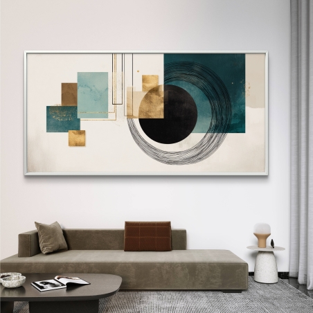 תמונת קנבס בגווני טורקיז, זהב ושחור בעיצוב גאומטרי מודרני מבית תכשיט לבית