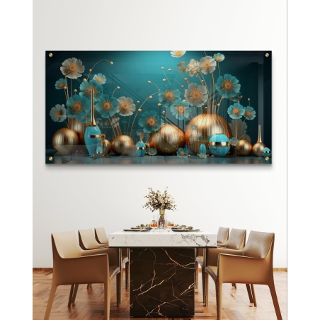 תמונת זכוכית לסלון בסגנון גאומטרי תלת מימד 