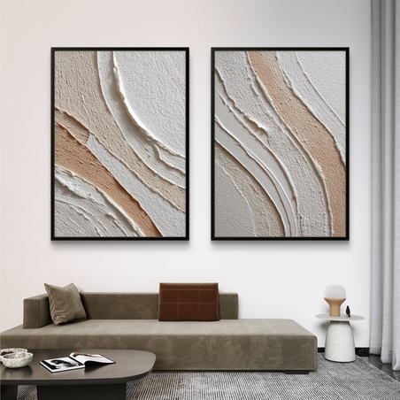 זוג תמונות קנבס טקסטורליות בגווני אבן, חול ושמנת – דגם DA2222