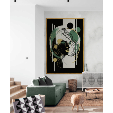 תמונה לסלון או למשרד אבסטרקט מינימליסטי גוונים של ירוק שחור וזהב מודפסת על קנבס דגם 205456