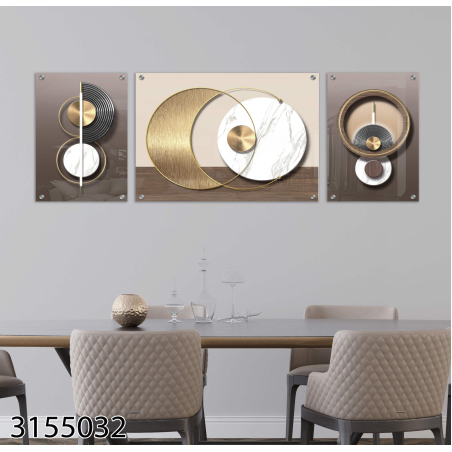 תמונה מעוצבת יוקרתית לפינת אוכל או לסלון בתלת מימד מחולקת ל3 חלקים לסלון או למשרד מודפסת על זכוכית דגם 3155032