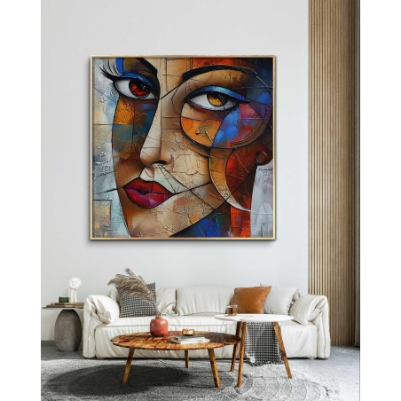 תמונת קנבס מרובעת בסגנון דמויות וגאומטריה 