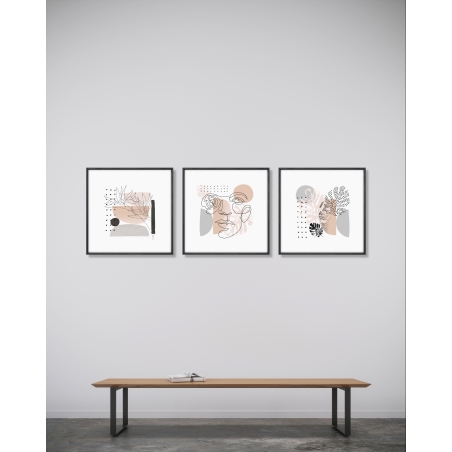 שלישיית תמונות מרובעות בסגנון קו אחד 