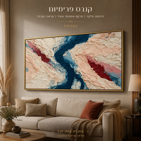 תמונת קנבס פרימיום במרקם בולט דגם זרימה כחולה רכה PR1802