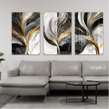 שלישיית תמונות לפינת אוכל או לסלון מודפסות על זכוכית דגם 110350