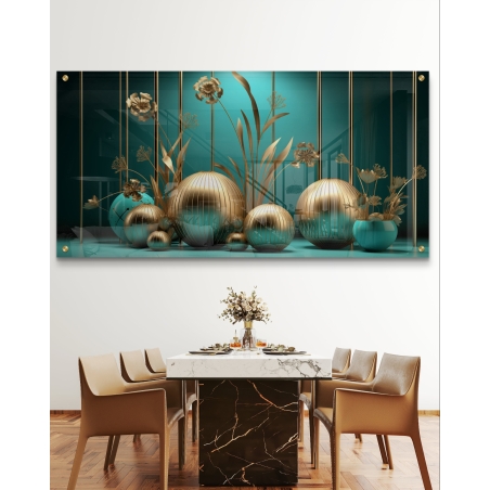 תמונת זכוכית לסלון בסגנון גאומטרי תלת מימד 