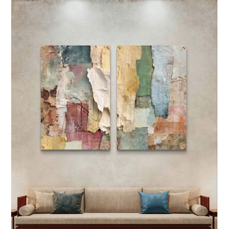 תמונת זכוכית זוגית אבסטרקטית עם שכבות צבע וטקסטורה טבעית בהדפסה חלקה