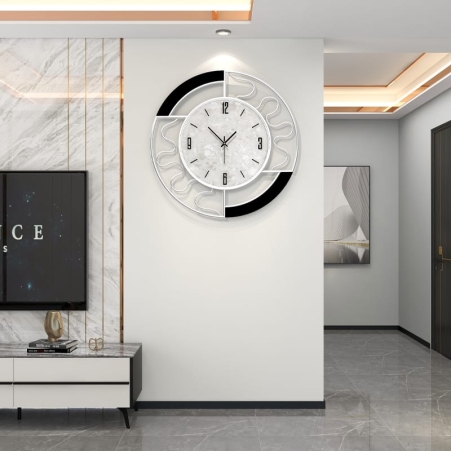 שעון קיר פרזול עגול (לבן/שחור , מתכת כסופה) 80*80 ס