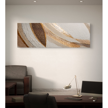 קנבס פנורמי מינימליסטי בגווני אדמה חמים עם אפקט זהב מודפס חלק.