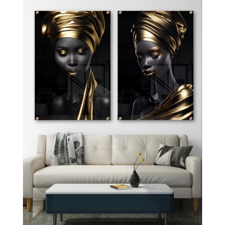 זוג תמונות זכוכית מיוחדות לסלון אפריקאיות 