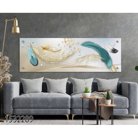 תמונת זכוכית פנורמית נוצות מעוצב לחדר השינה או לסלון דגם 1532289