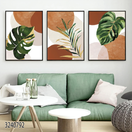 שלשה על קנבס בסגנון מופשט מתוח וממוסגר לחדר השינה או לסלון דגם 3240792