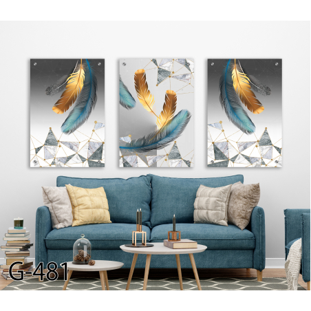 שלישיית תמונות לסלון מודפסות על זכוכית דגם G-481