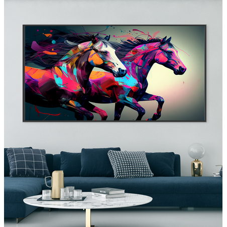 תמונת קנבס גרפיטי סוסים מעוצבת ממוסגרת לחדר שינה או לסלון דגם 89711312