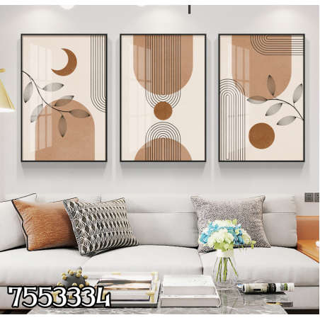שלשה על קנבס בסגנון מופשט גאומטרי מתוח וממוסגר לחדר השינה או לסלון דגם 7553334